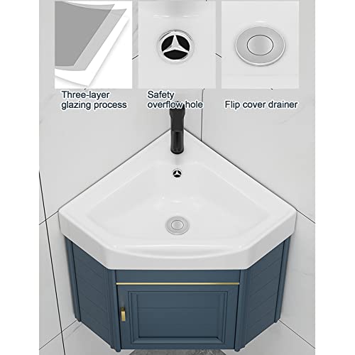 Meuble-lavabo d'angle mural avec bac à linge et robinet mitigeur - 4
