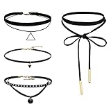 FIBO STEEL Leather Chain Necklace for Women Girls Choker Tassel Necklace Velvet 4PCS