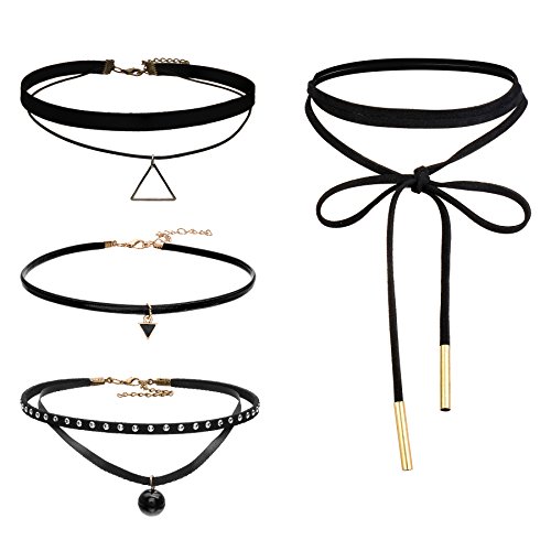 FIBO STEEL Leather Chain Necklace for Women Girls Choker Tassel Necklace Velvet 4PCS