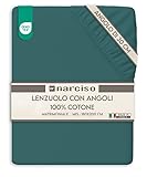 NARCISO Spannbettlaken für Doppelbett, 100 % Baumwolle (180 x 200 cm, mit Ecken von 30 cm), Spannbettlaken für Doppelbett, atmungsaktiv und hypoallergen, hergestellt in Italien, 2P - Petrol