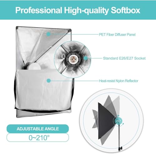 EMART Softbox Set 50 x 70cm, Softbox Beleuchtung Kit 85W 3000-6000K Dimmbare LED für Video, Fotografie, Studio Porträts