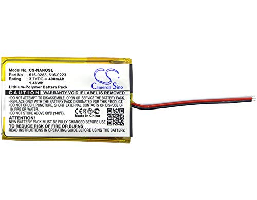 SHINEAR 400mAh Battery Replacement for e Nano 2GB Nano MA005LL/A Nano MA107LL/A Nano MA004LL/A Nano 4GB Nano MA099LL/A 616-0223 616-0224 616-0283 (3.7V)