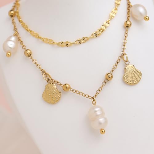 Image of Dainty Gold Shell Pearl Charm Ankle Bracelet for Women Trendy non-Tarnish Adjustable Anklet Summer Beach Fashion Jewelry Gift