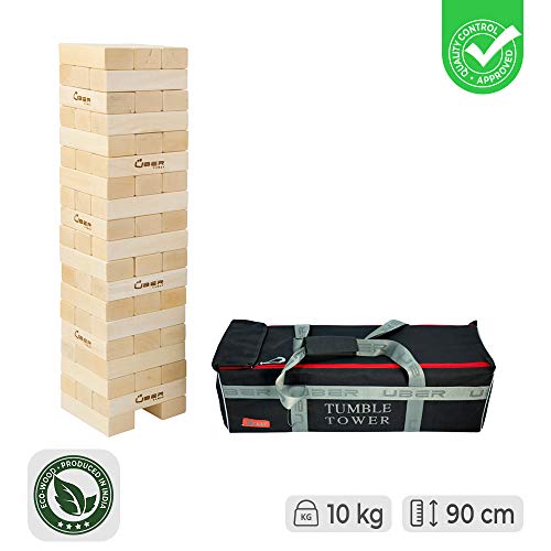 Ubergames Giant Wackelturm Spiel aus Eco Holz - Top Qualität Stapelturm - bis 90 cm Groß