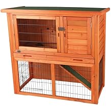 TRIXIE natura Outdoor Rabbit Hutch with Run - 2-Story Rabbit Cage with Non-Slip Ramp - Medium Elevated Small Animal House with Secure Playpen, Hinged Roof & Pull-Out Tray - in Brown