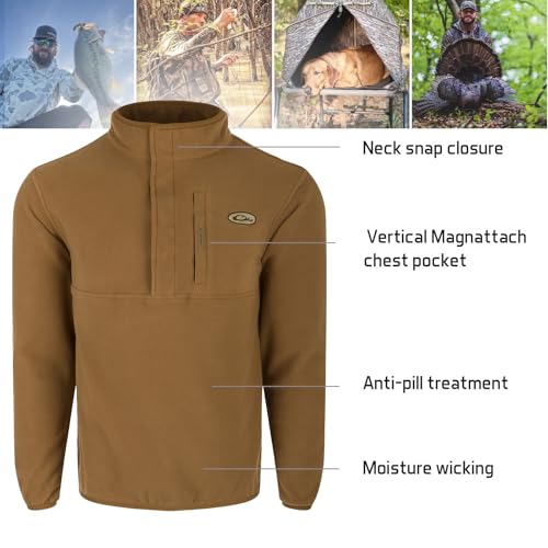 Image of Drake Waterfowl Men's Camp 2.0 Fleece Pullover | Hunting Anti-Pill Moisture Wicking 1 /4 Neck Snap Sweater with Chest Pocket