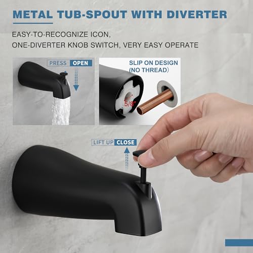 Esnbia Tub Shower Faucet Set (Valve Included) with 6-Inch Rain Shower Head and Tub Spout, Black Shower Head and Handle Set,Single-Handle Tub and Shower Trim Kit, Matte Black - Image 6