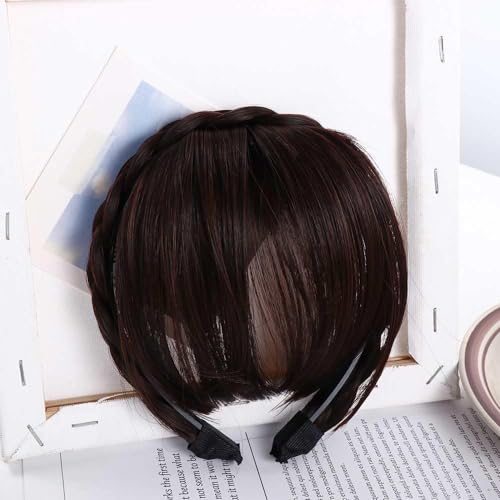 Jinshining Brown And Black Fake Bangs Hairband, Women Girls Fringe Bangs With Double Row Braids Headband Hair Extensions Hair Styling Tools,Hair Accessories,Women'S Fashion Headbands thumb #1