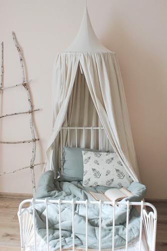 Image of Kids Bed Canopy Breathable Cotton Soft Cover Net for Crib Reading Nook Curtain Hanging Round Play Tent Nursery Bedding Play Room Decor
