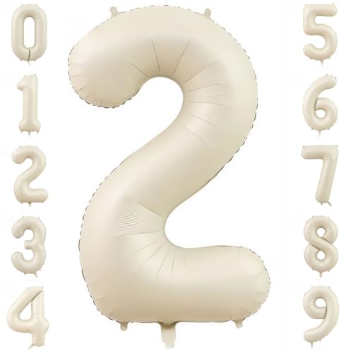 Image of Cream Number 2 Balloons,40 Inch 2 Balloons Giant Helium Foil Mylar Beige 2 Balloon Number for Birthday Party Anniversary Decorations
