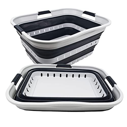 SAMMART 42L zusammenklappbarer Wäschekorb aus Kunststoff – faltbarer Pop-Up-Aufbewahrungsbehälter/Organizer – tragbare Waschwanne – platzsparender Korb/Korb (Grau/Schiefergrau (2er-Set))
