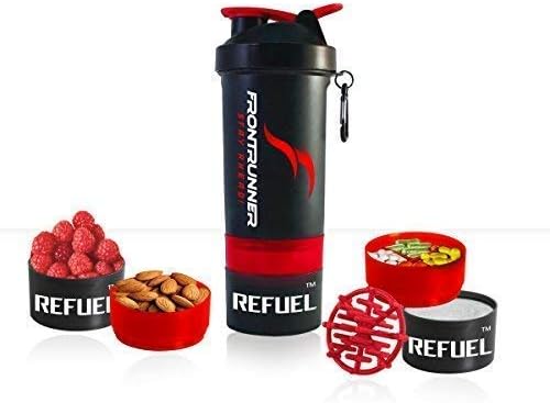 FrontRunner Fitness Refuel Shaker - Protein Shaker - Water Bottle - Store Pre, During and Postworkout Supplements & or Snacks (Fire Red)