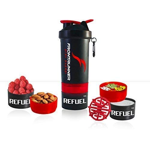 FrontRunner Fitness Refuel Shaker - Protein Shaker - Water Bottle - Store Pre, During and Postworkout Supplements & or Snacks (Fire Red)