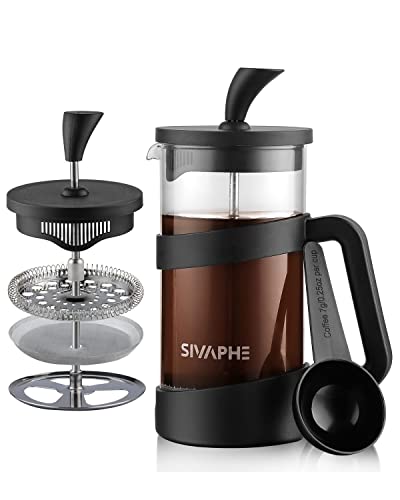 Sivaphe French Press Kaffeemaschine | 350 ml | Glaskaffeepresse, 1-2 Tassen, Kleine Teepresse, schwarz