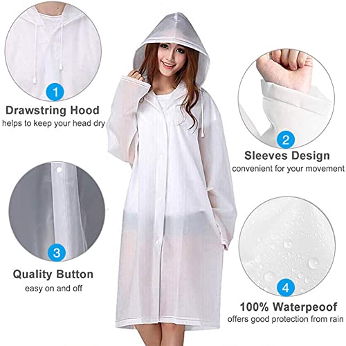 Image of GUSTAVE 2Pcs Rain Ponchos for Men Women, Reusable EVA Raincoats with Hood for Rain Ponchos for Camping, Hiking, Music Festival, Outdoor Activities