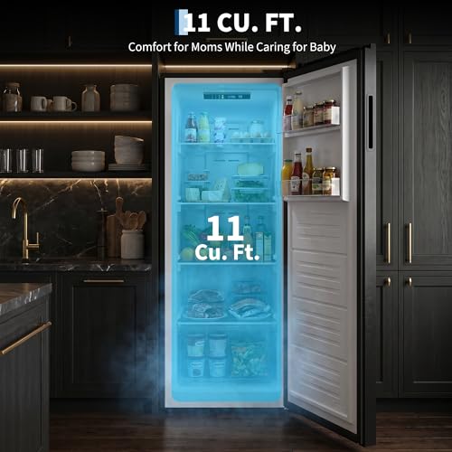 Image of 11 Cu.Ft Upright Freezer, Single Door Stand Up Freezer with Adjustable Shelves, Mechanical Temperature Control, Freestanding Deep Freezer for Garage, Kitchen, Home Use