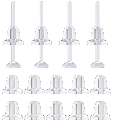 Clear Earrings for Sports for Ear Lobes, Cartilage Piercings - Bioflex Plastic Clear Studs For Ears Invisible Earring Spacers Invisible Earrings For Work, School Retainer Piercing Jewelry (10 extra stoppers)