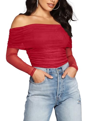 SAUNGKUAI Women's Off The Shoulder Long Sleeve Bodysuit...