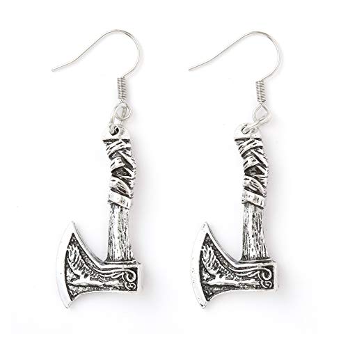 HAQUIL Viking Jewelry Metal Alloy Wolf Raven Axe Talisman Drop Dangle Earrings (AD)