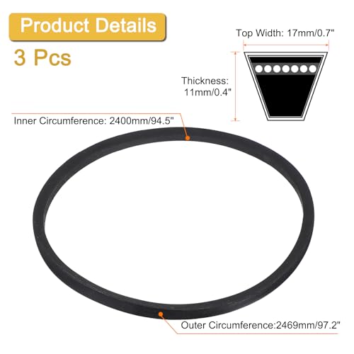 Image of uxcell 3 Pack B-94 1 /2 Classic Wrapped V-Belt, 97 inch Outside Circumference Wrapped Industrial Rubber V-Belt B Profile V-Belt for Industrial Machinery Equipment, Black
