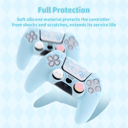 Image of Kuitmor Silicone PS5 Controller Cover Skin Set, Anti-Slip Soft Protective Case for PS5 Wireless Controller with 2 Thumb Grip Caps and 1 Sticker (Blue Cinnamoroll)