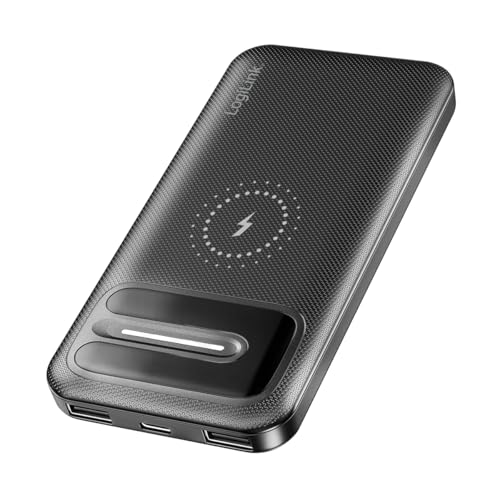 LogiLink PA0343RF - Batería Externa de 10.000 mAh, Carga inalámbrica o por Cable, función de Carga rápida, con 7 Niveles de protección