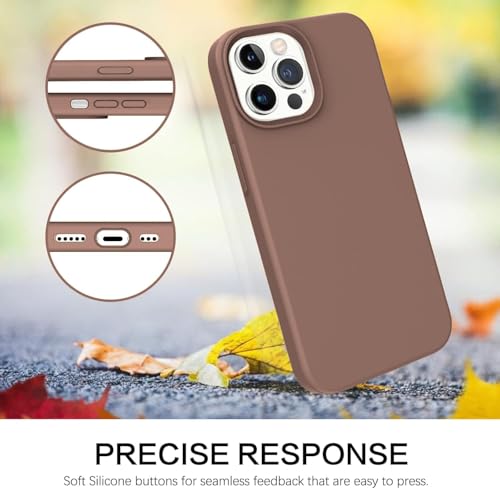 Image of DIZORO Microfiber Candy Case Compatible for iPhone 13 Pro 6.1 inch, Shockproof Slim Back Cover Liquid Silicone Case - Brown