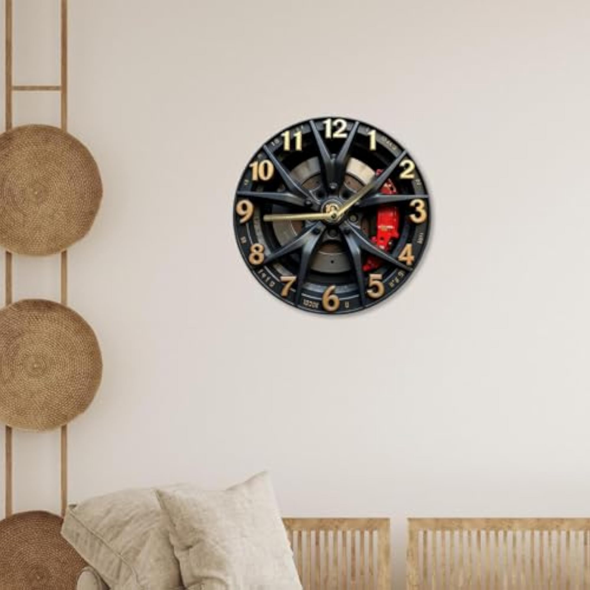 Wall Clock Car Wheel Theme, Non Ticking