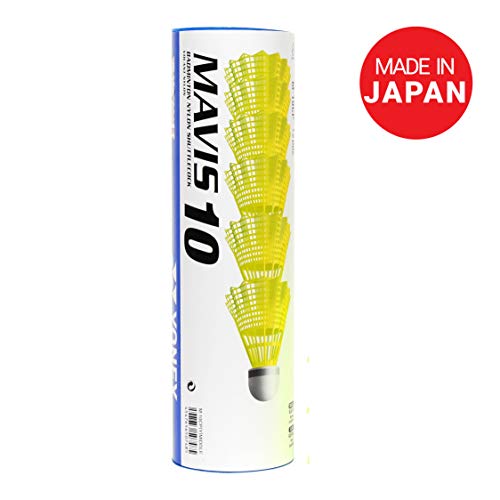 Image of Yonex Mavis 10 Nylon Shuttlecock, Yellow, Pack of 6 | Made in Japan (Blue Cap)&Yonex ET 903 E Super Rubber Badminton Grip (Blue)