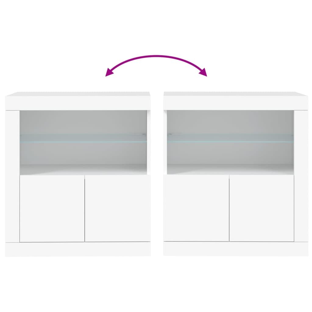 vidaXL Aparador con Luces LED, Armario Auxiliar de Almacenaje, Aparador de Comedor, Mueble Decorativo para Salón Pasillo Cocina, Blanco