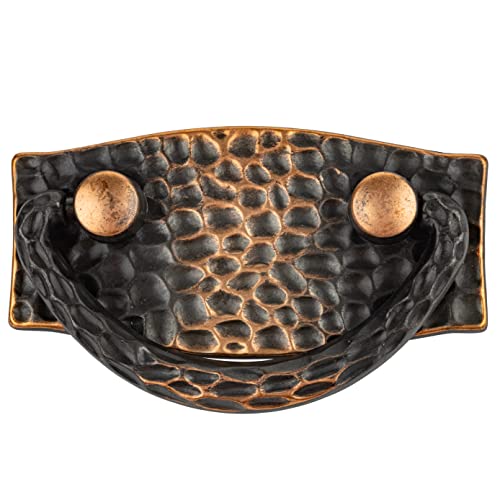Mission Horizontal Hammered Antique Copper Drawer Pull | Centers: 3"