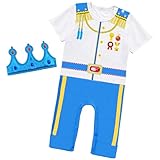 Wosixima Newborn Baby Boys Girls Prince Costume Clothes, Infant Halloween Romper, Baby Cosplay Outfit Short Sleeve Jumpsuit, 18-24 Months, Blue