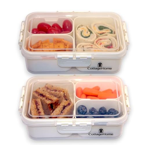 CottageHome 2 Pack Mini Snackle Box Container - 4 Compartment Divided Serving Tray with Lid for Meal Prep, Lunch, School - Dishwasher Safe, Reusable Travel Snack Box for Candy, Fruits, Snacks