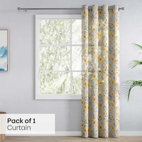 Image of haus & kinder Sheer Door Curtain 7 Feet Long Pack of 1 Door Curtain, 7 Feet Curtain for Door, Light-Filtering & Breathable (Sunny Bloom, Multicolor 114x213cm)
