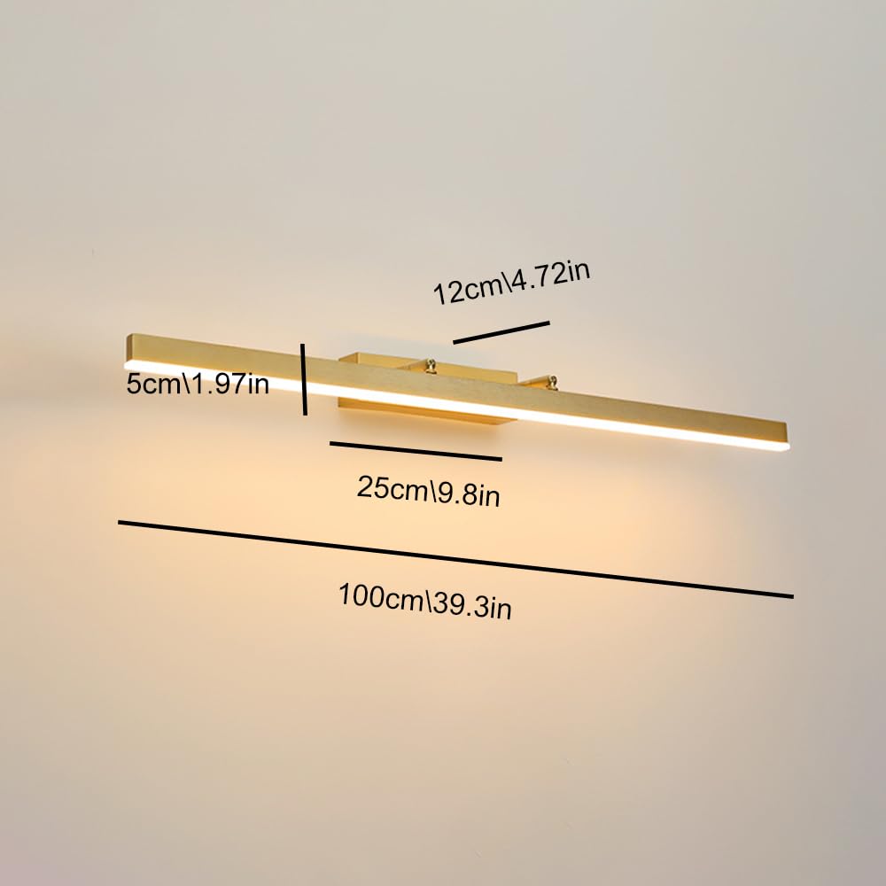 Dimmbare Spiegel-Frontlampe mit Fernbedienung, lineare LED-Badezimmerleuchte, goldene Kosmetikspiegel-Beleuchtung, drehbare Bad-Waschtisch-Wandleuchten über dem Spiegelschrank