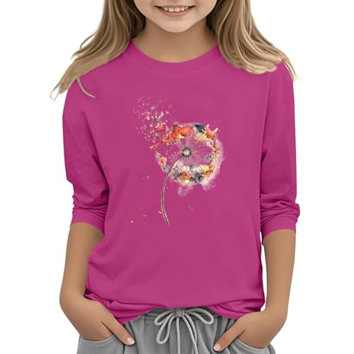 Teens Girls 3/4 Sleeve Shirts Toddler Summer Crew Neck Tops Girl Floral Print Summer Shirt Blouse Cute Trendy Clothes