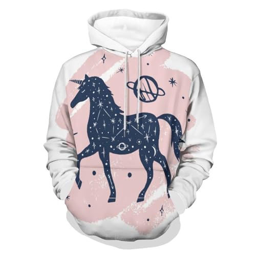 Sweat à capuche manche longue noir motif licorne pour soirée chill S