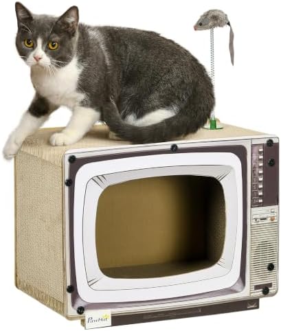 PawHut Rascador de Cartón Forma Televisor