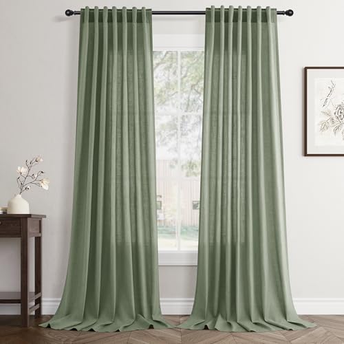 Jowels Light Sage Green Linen Back Tab Curtains 84 Inch