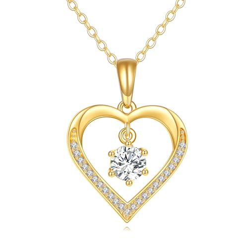 DOVRAN 14K Gold Moissanite Necklace for Women 14K Solid Gold Heart Moissanite Necklace Jewelry Gift for Women
