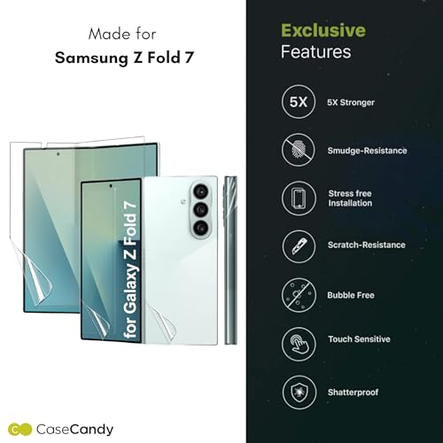 Image of Casecandy Set of 4 Screen Protector Guard for Samsung Z Fold 7 (Front + Back + Inside Screen + Hinge Screen Protector) - HD /Anti Scratch /Easy Installation Kit