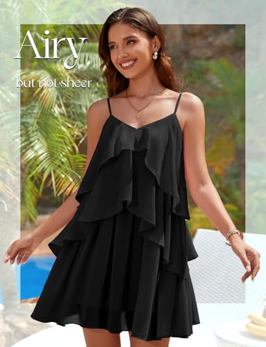Image of DRESSTELLS Women's Cocktail Ruffle Tiered Dresses, Formal Wedding Guest Graduation Party Mini Dress