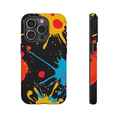 Coque rigide mate iPhone 15 Pro peinture colorée motif abstrait noir