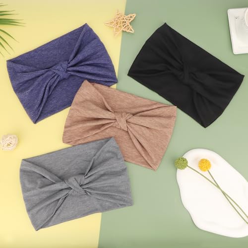 Image of DRESHOW 4 Pack Turban Headbands for Women Wide Vintage Head Wraps Knotted Cute Hair Band Accessories