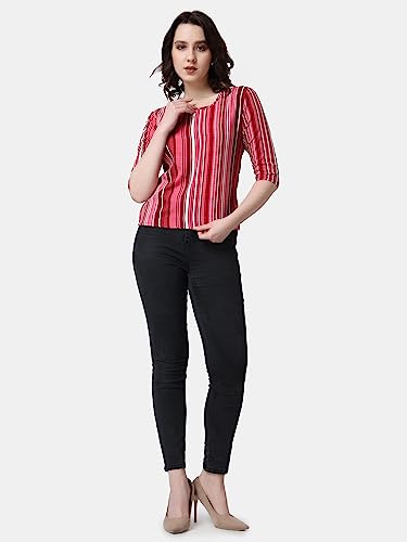 Image of POPWINGS Casual Printed Puff Sleeves Round Neck Top for Women || Stylish Summer Tops for Women || Hip-Length Women Top