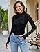 LOMON Mesh Top Sheer Long Sleeve Tops Double Lined Going Out Tops Mock Neck Fitted Outfits Lace Shirts Black Velvet Floral L