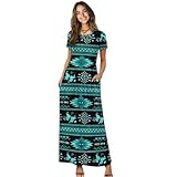 Srengjodk Aztec Dresses for Women,Native American Clothing,Western Outfit for Women,Tribal Print Dress,Southwestern Clothes,Turquoise Butterfly Print X-Large
