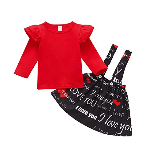 Kids Toddler Baby Girl Outfit Long Sleeve Pullover Top with Suspender Skirt Valentine 's Day Set 2Pcs Fall Winter Clothes (Red, 2-3 Years)