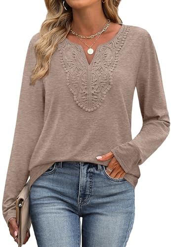 Image of XIEERDUO Boho Tops for Women Blouses Dressy Casual V Neck Long Sleeve Shirts Fall Outfits Trendy Vacation Clothes