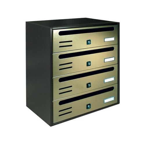 ALUBOX CUBO Cassette Postali Condominiali 4 Posti 43X38,5X25 Cm In Lamiera Zincata Cassetta Postale Condominiale Orizzontale Da Interno Ed Esterno Protetto (ANTRACITE E SPORTELLI BRONZO ANTICO)